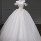 White elegant one-shoulder slim waist puffy skirt long dress bridal dress R5812