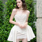 White satin tube top lace design waist waist sexy short skirt homecoming dress R4185