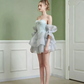 Coquette Off-Shoulder Tiered Mini Dress with Heart Rhinestone Detail R9152