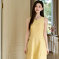 Soft Pastel Yellow Solid Sleeveless Tank Dress Elegant High Waist Flare Short Dress R9343