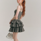 Gray Corset Mini Dress with Lace Trim, Bow Detail, Tiered Ruffle Skirt and Waist Cutout R9271