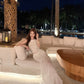 Luxury White Lace & Chiffon Mermaid Dress with Ruffled Hem and Crystal Details R9131