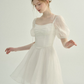 White Tulle Mini Dress Women With Puff Sleeves And Square Neck R9484