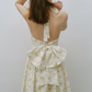 Beige Floral Print Halter Neck Mini Dress Women With Large Bow Detail R9485