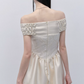 Cream Off The Shoulder Mini Dress Women With Lace Bodice And Satin Skirt R9426