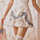 Vintage Lolita A-Line Mini Dress Sweetheart Neck Lace Trim Floral Print Cotton R9191