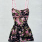 Retro dark floral waist sexy mini skirt homecoming dress R2617
