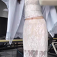 Unique beautiful blue long-sleeved shirt lace skirt two-piece suit 2025 R0860
