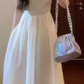 Beautiful dress French square neck puff sleeve dress temperament waist A-line dress R0643