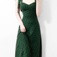 2025 Summer New Green Retro Platycodon Floral Waist Long Suspender Dress R0915