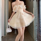 Brown tube top waist slim short skirt homecoming dress R3496