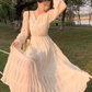 Tea break French style white beach dress waist slimming holiday long dress chiffon dress R1696