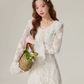 Temperament gentle style apricot long-sleeved dress super fairy fishtail skirt R1914