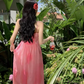 Travel wear vacation French pink white slim print chiffon suspender dress a-line skirt R1627