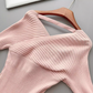 Pure desire slim waist sexy hip pink dress V-neck bottom knitted long skirt R0296