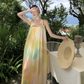 Beach vacation yellow gradient lazy style loose sling gentle style temperament dress R1630