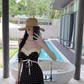 Temperament lace polka dot one-shoulder tube top dress with slim waist and hip-hugging long skirt R0581
