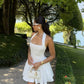 White halter neck slim A-line homecoming dress R2455
