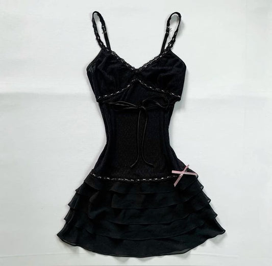 Black suspenders waist sexy cake skirt homecoming dress R2665