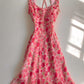 Pink floral waist slim A-line short skirt homecoming dress R3202