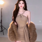 Pure desire hot girl sleeveless halter neck fine sparkling dress 2025 tie waist hip skirt R1213
