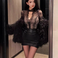 Royal sister style halterneck lace top 2025 plus size sexy hot girl hip leather skirt suit R1087