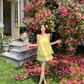 Holiday style beautiful yellow suspender top a-line skirt two-piece suit R0882
