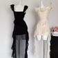 French holiday rose temperament long tail sleeveless atmosphere suspender dress R0297
