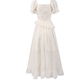 Fragrant mist white tea temperament flower snowflake velvet splicing design skirt dress R0050
