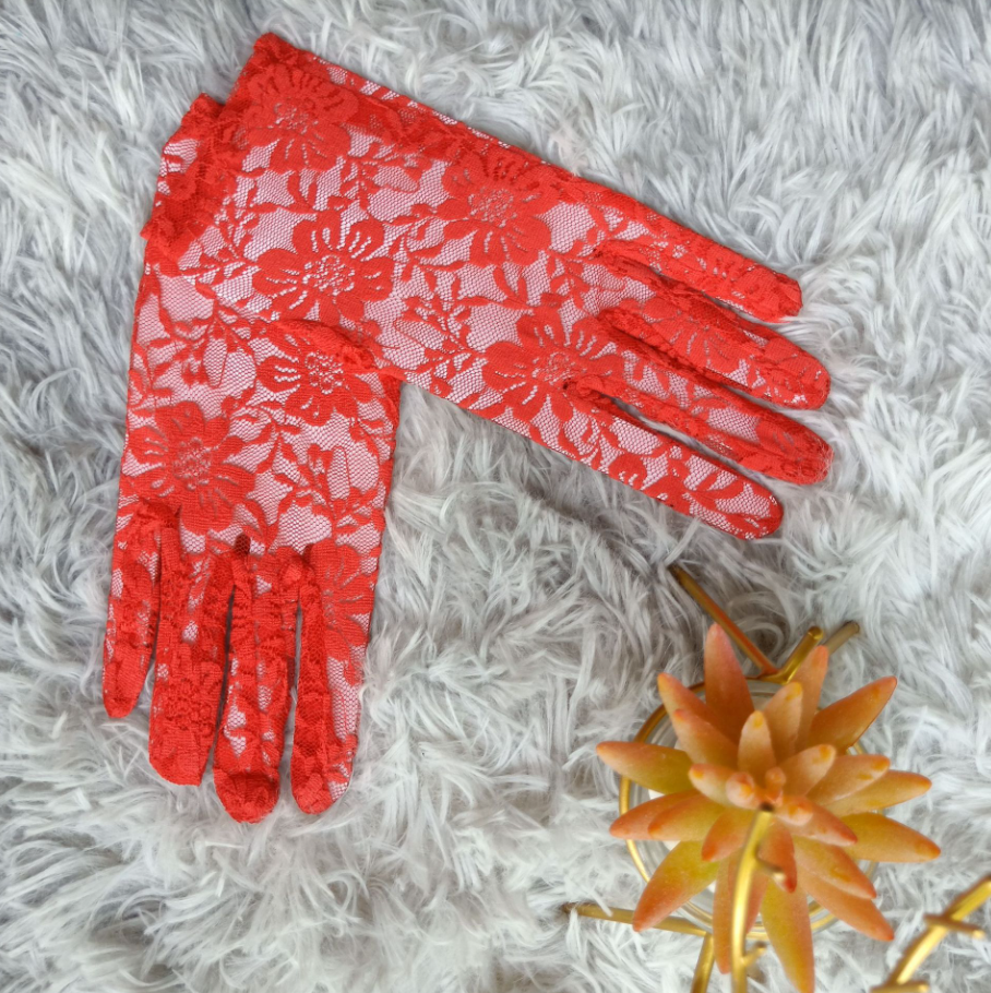 Bridal wedding gloves sun protection short lace full finger thin gloves performance gloves     S6251