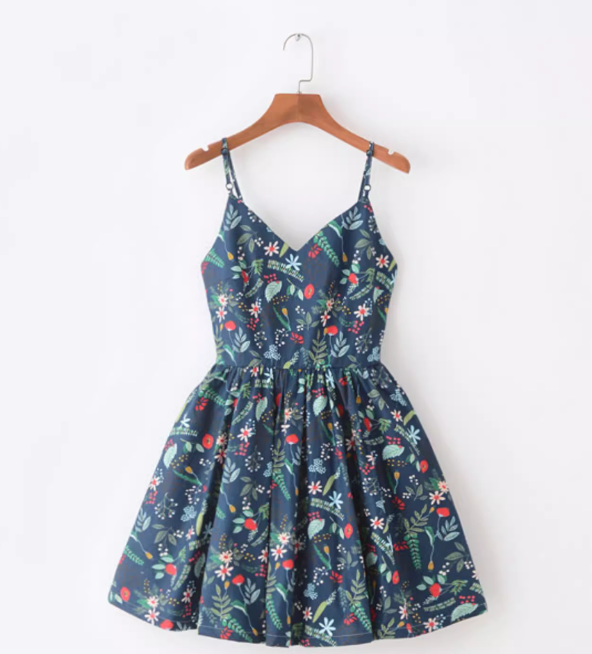French retro floral slimming and waist cinching skirt with a large skirt and suspender R2874