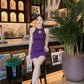 Purple round neck sleeveless waist slim A-line short skirt homecoming dress R3884