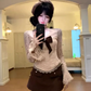 Sweet and spicy style V-neck bow lace top 2025 retro lace short skirt suit R1298