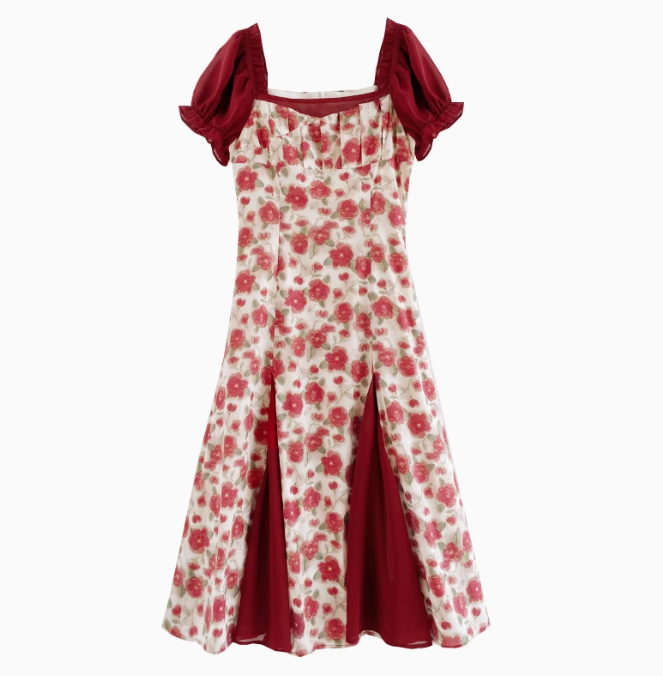 2025 summer new French retro red dress beautiful floral dress R1929
