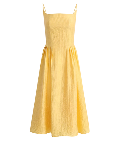 French yellow petite beach Sanya vacation suspender dress R2601