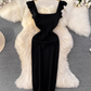 Flying sleeve suspender dress, elegant waist-length knitted hip-wrapped dress R0333