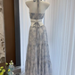 Blue Rose Print Handmade Braided Rope Waist-baring Sexy Temperament Long Dress R1997