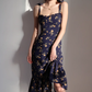 French Slim Sexy Ruffle Edge Floral Dress A-Line Waist Suspender Long Dress R2813