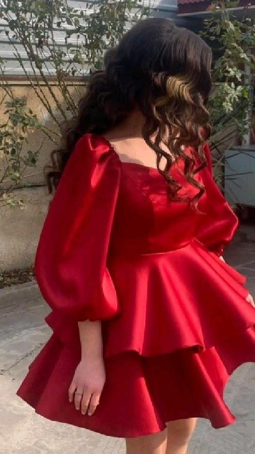 Silky Ruffled Women's Homecoming Dress Red Waist Fitted Short Prom Gown Party Dress RS3397