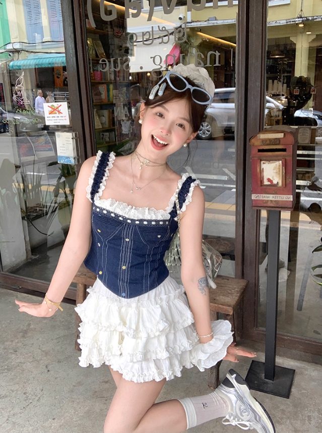 Short white high waist A-line cake skirt for women summer tall and slim skirt R4867