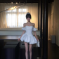 Satin puffy skirt French temperament pure desire style dress retro one shoulder white strapless short skirt homecoming dress R2999