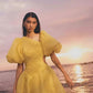 Yellow Asymmetric Neckline Puff Sleeve Waist A-Line Short Skirt Homecoming Dress R3498