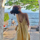 Yellow suspender dress loose lazy style backless sexy beach dress holiday long dress R1587