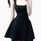 2025 Summer New French Black Dress Square Neck Waist Short Dress R0925