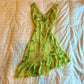 Yellow green floral V-neck sexy waist irregular skirt design short skirt homecoming dress R2618