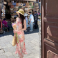 Women's French V-neck floral suspender dress waist and hip long skirt R0611