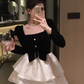 Birthday dress high-end Hepburn style dress high-end niche toast dress square collar dress R1798
