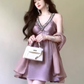 Large French heavy diamond V-neck dress, elegant lady short skirt R1836