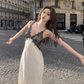 Large size French sexy V-neck lace dress backless unique design suspender long dress R1844