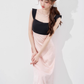 Beautiful dress new summer women's French temperament waist mid-length sleeveless pink skirt R4261